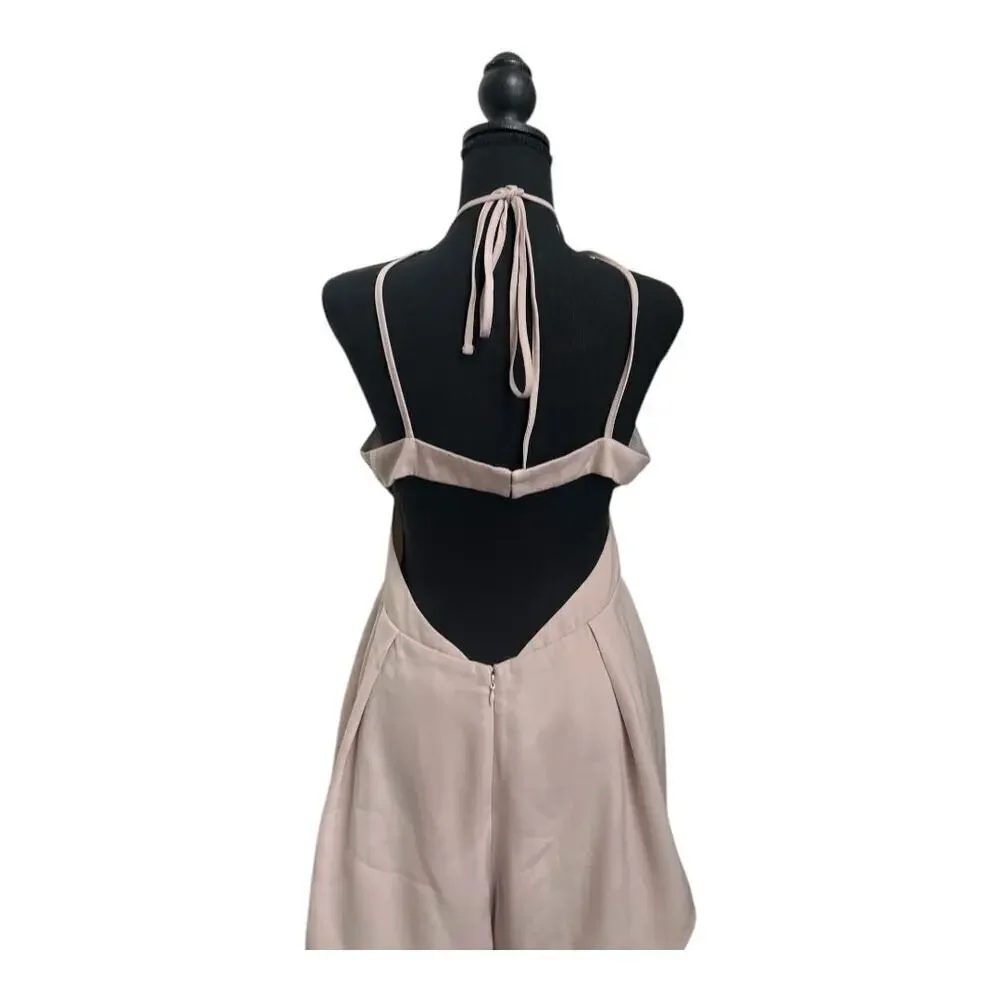 Tan Halter Neck Romper | Flowy Neutral Playsuit